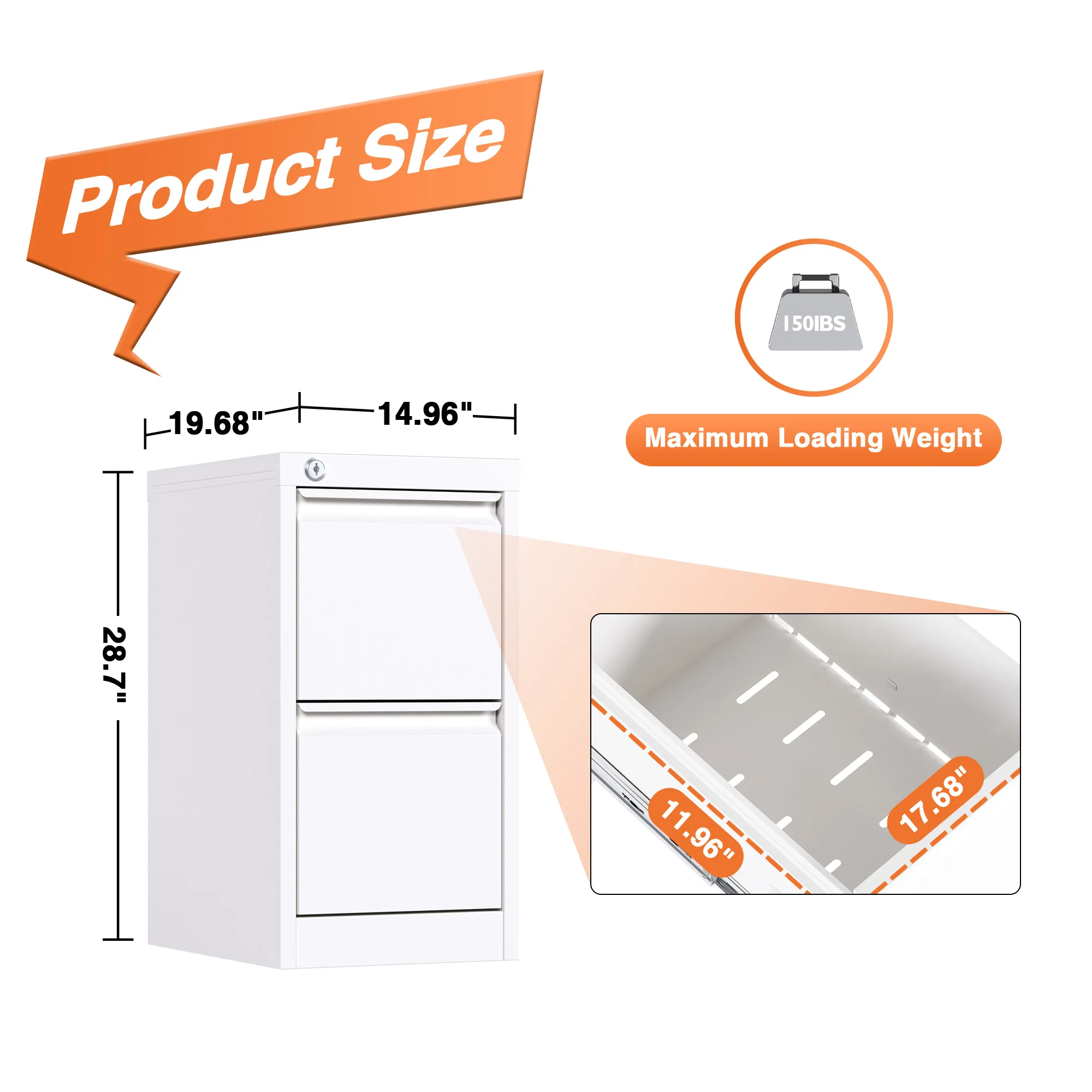 Fashionable and Versatile Vertical Metal File Cabinet White Storage cabinet 2 Drawers Cabinet Office Use