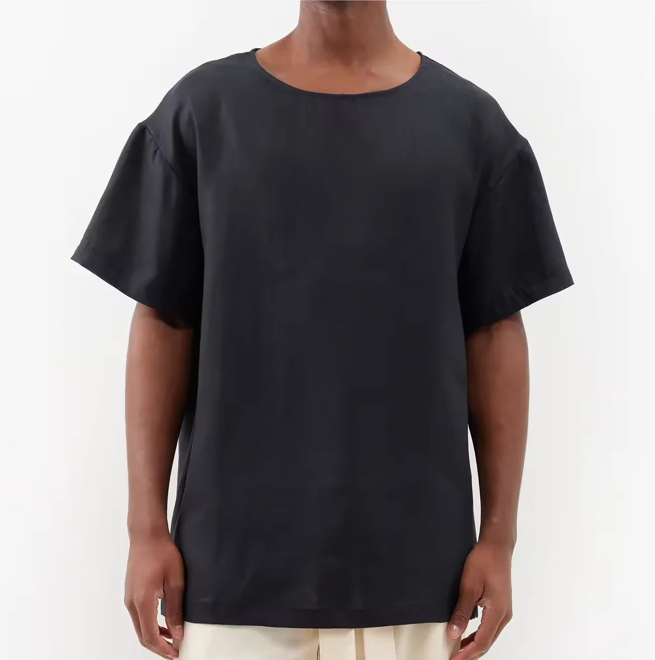 New Fashion Wholesale Blank Quick Dry Wide O Neck Black Oversized 100% Linen T-shirt For Men