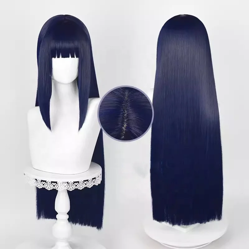 Wholesale Hyuga Hinata Wig Cosplay 80cm Long  Straight Dark Blue N aruto Anime Synthetic Halloween Party Cosplay Wig