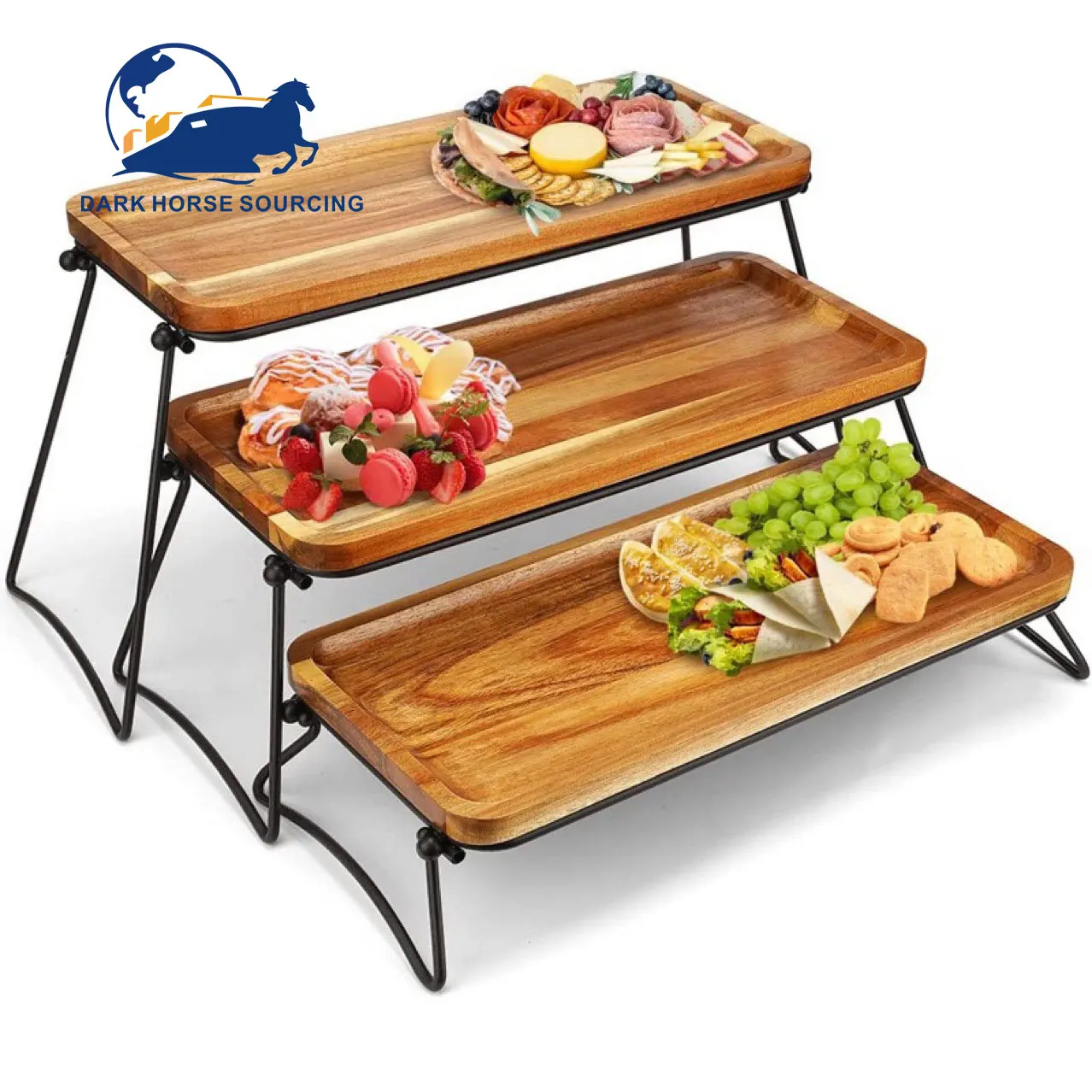 3 Tier acacia Wooden foldable Cupcake Stand Towers Serving Tray Rack Dessert Table Display Kitchen Storage Shelf Set