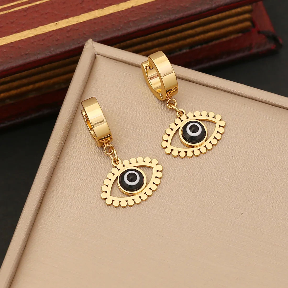 Newest 18k Gold Plated Stainless Steel Turkey Eye Jewelry Sets Earrings and Necklace For Women