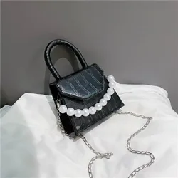 M197 trend ins elegant spring single shoulder purses pearl slant bag ladies square handbag small chain satchel