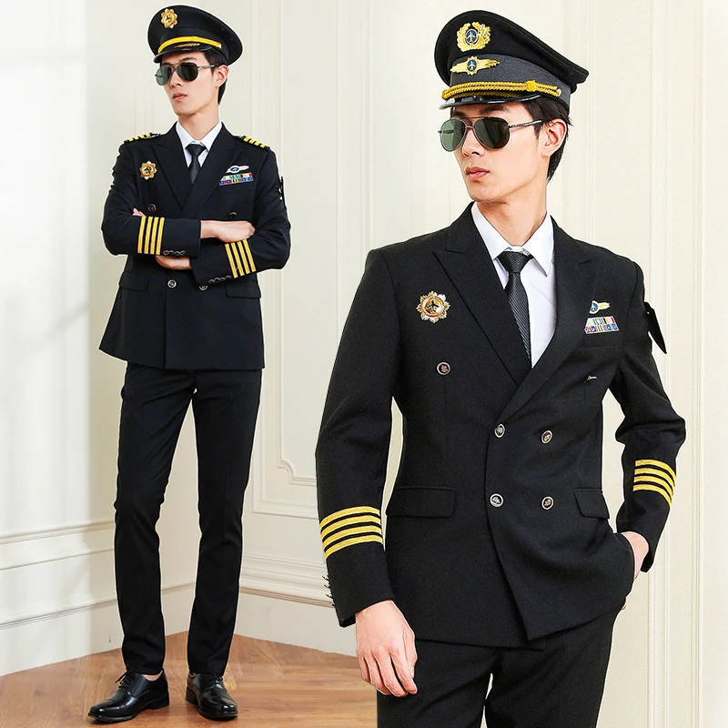 New Black Airline Pilot Uniforms for men