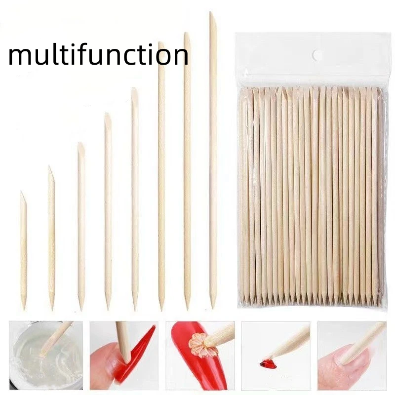 Custom double ended manicure and pedicure tools orange wooden nail sticks manicure sticks for nail