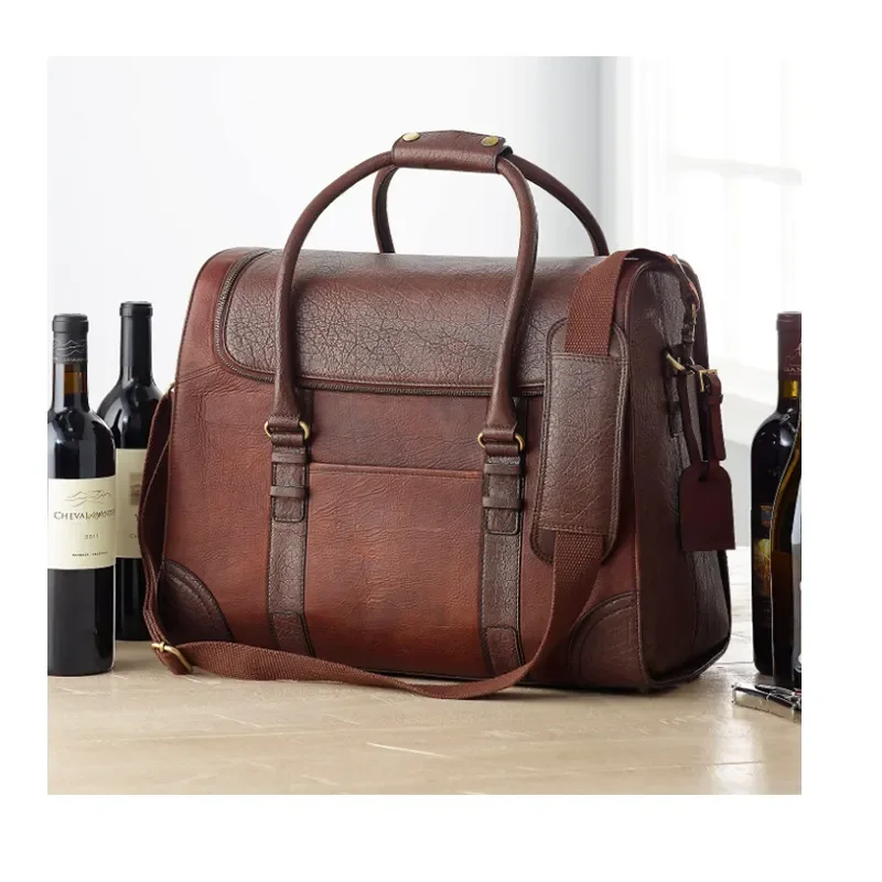 6 Wine Bottles Tote Carrier Bag Vintage Weekender Insulated Wine Bag Luxury Leather Beach Wine Cooler Bag