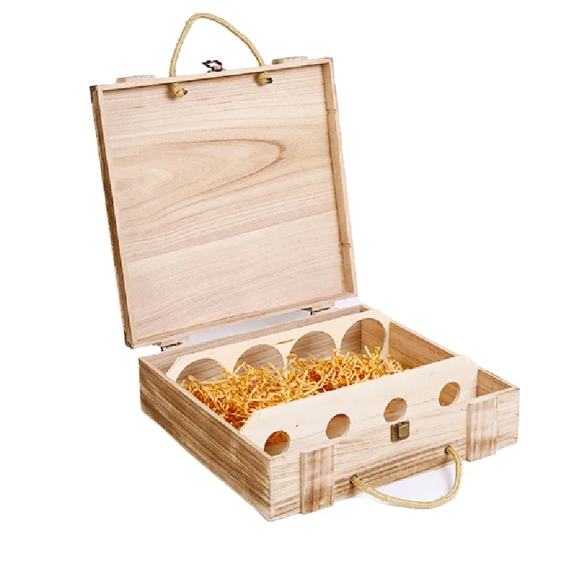 OEM four-piece wine box, vintage charcoal burnt paulownia wine box