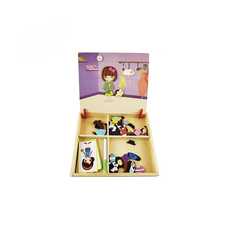 Wooden Magnet Children Play Game Box Dressing Puzzle 3D Magnetic Book Dress-up Set Change Clothes Games for Variety girl Toy