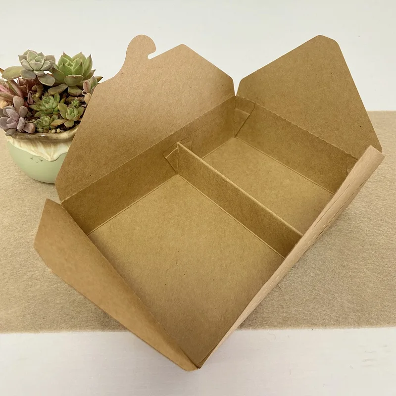 Disposable To Go 2 Compartment Fast Food Box Takeaway Brown Kraft Paper Lunch Box