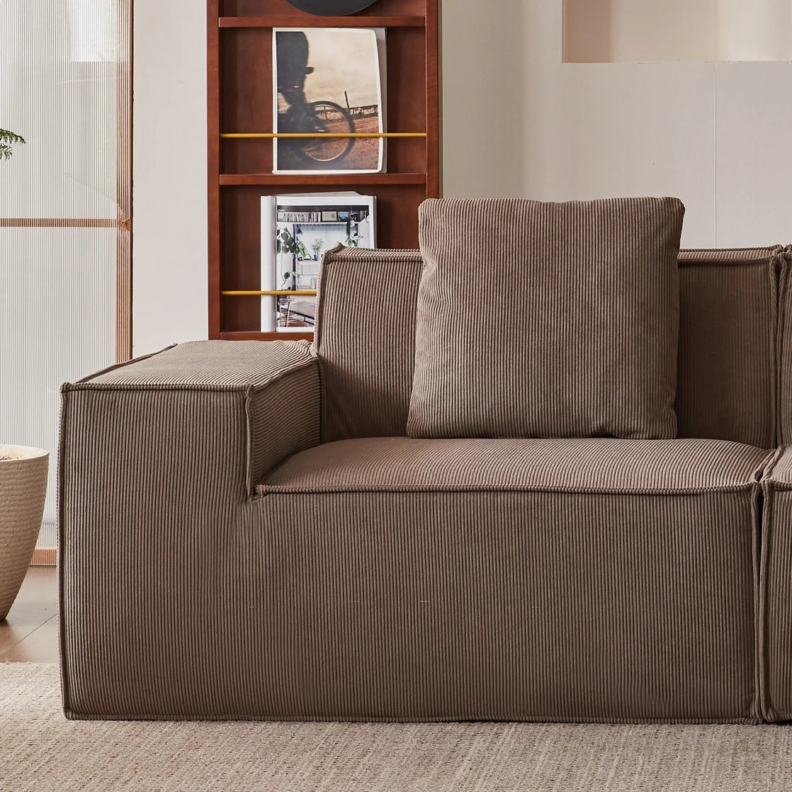 Retro Compression Sofa Corduroy Block Living Room Straight Row Roll Pack Vacuum Pure Sponge Sofa