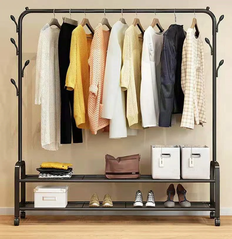 Factory Supply 3-Tier Metal Metal Coat Rack Stand Clothes Storage Rack With Wheels Black White