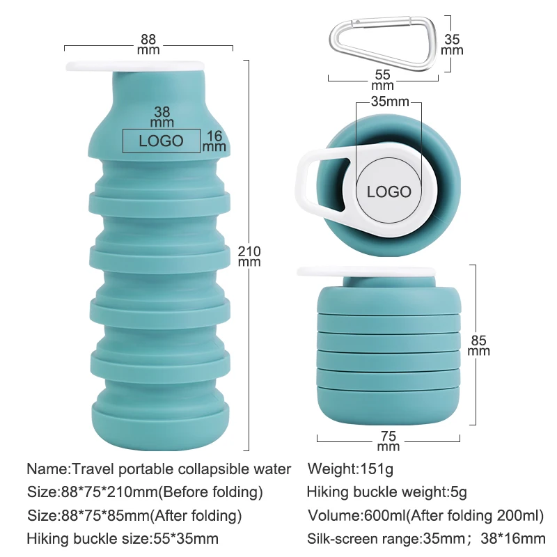 Custom Hot Selling Running Drink Portable Foldable Kid Silicone Gym Sports Travel Collapsible Water Bottle