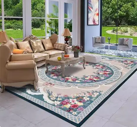 New Zealand imported wool European blue flowers American villa living room coffee table carpet bedroom hall office