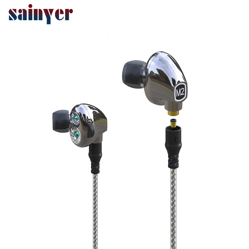 Enhanced Sound M2 Double Moving Circle Replaceable Headset Dual In-Ear Drive Wired Control Earphones