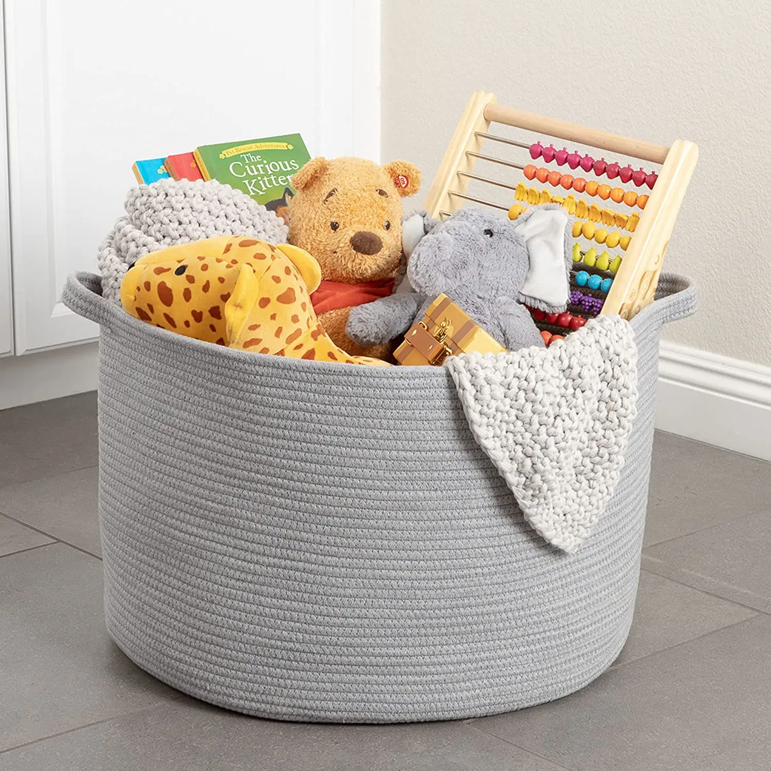 White Large Rope Cotton Woven Storage Laundry Basket