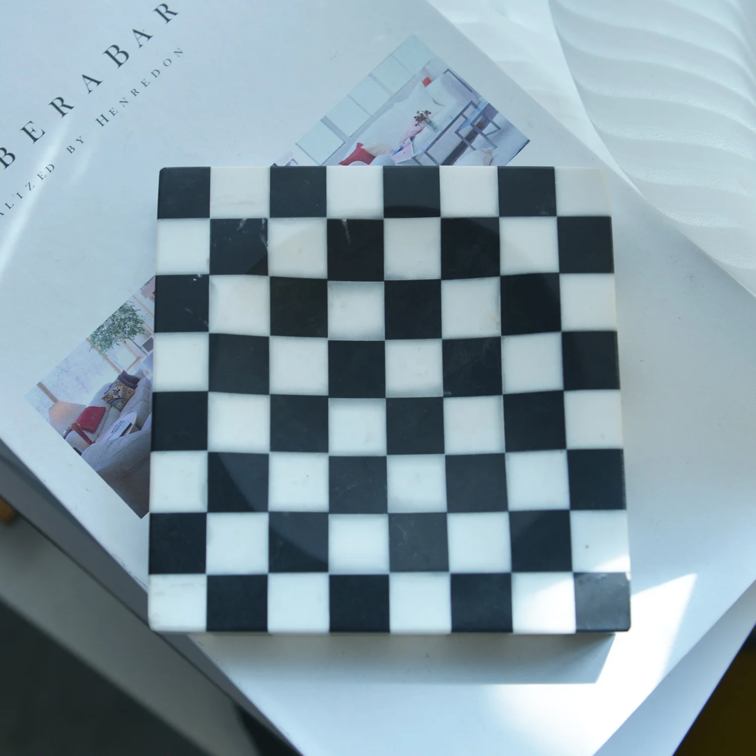 wholesale custom Marble Black and white splicing Decoration Plate Square Modern Style zebra Stone Jewelry Tray plate platter