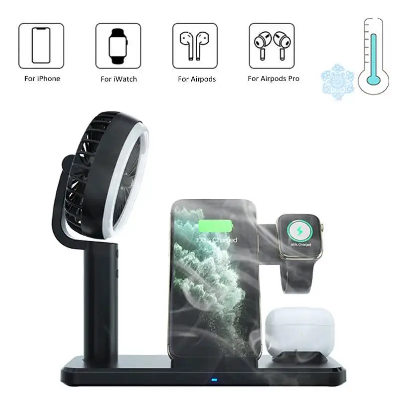 2021 New Arrivals Portable Rechargeable Fan Charging Station for iwatch for airpods for phone for Samsung Wireless Charger