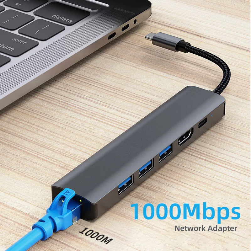 Лидер продаж тип C к концентратору с HDTV USB 3 0 PD60W гигабитный адаптер Ethernet 6 в 1
