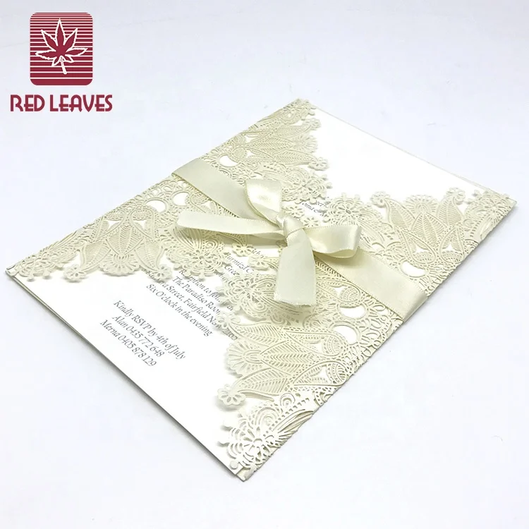 Vintage Wedding Invitations Cards with Laser Cut lace Flower for Bridal Shower,Engagement,Anniversary or other Event Ideas
