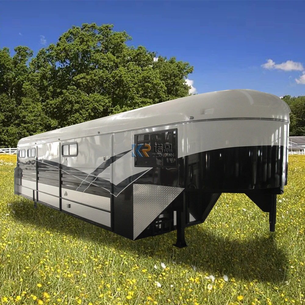 New Design Deluxe Three Horse Gooseneck Trailers Angle Load Horse Float Trailer For 3 Horses