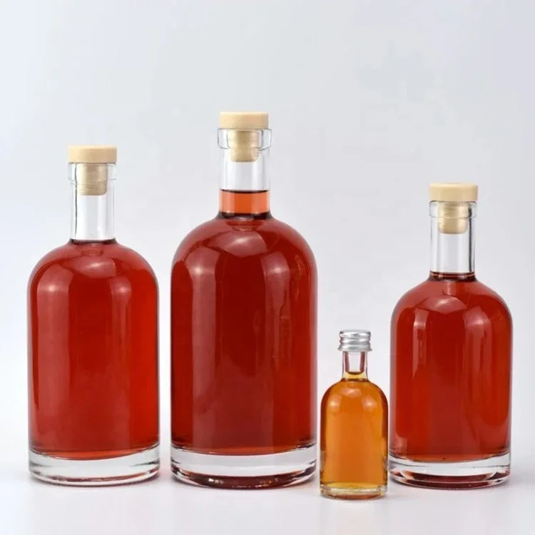Wholesale High Borosilicate Vodka 750ML Round Clear Empty Wine Glass Bottle For Wine Vodka Whisky