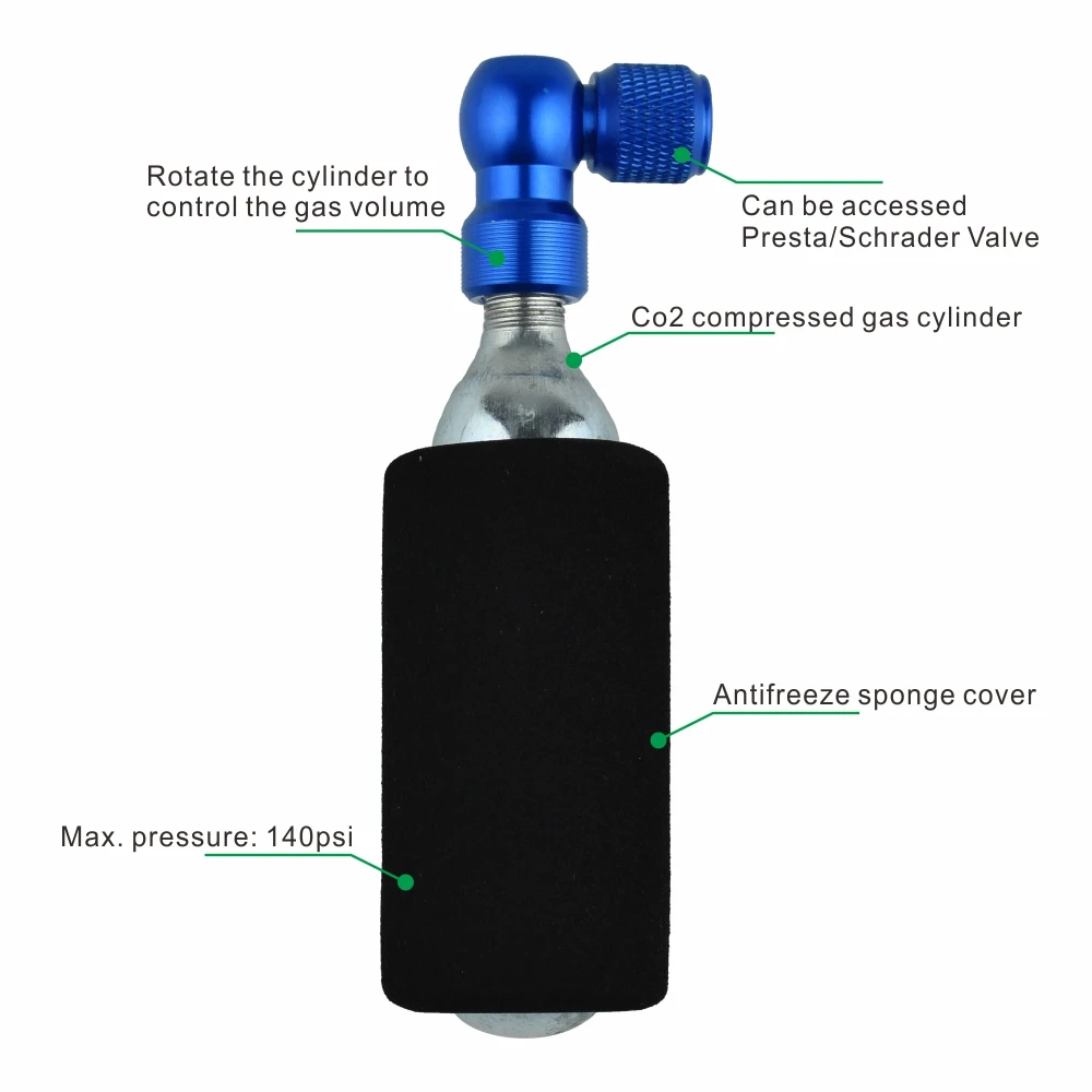 Bike Tire Inflation Schrader and Presta Compatible CO2 Cartridge Inflator