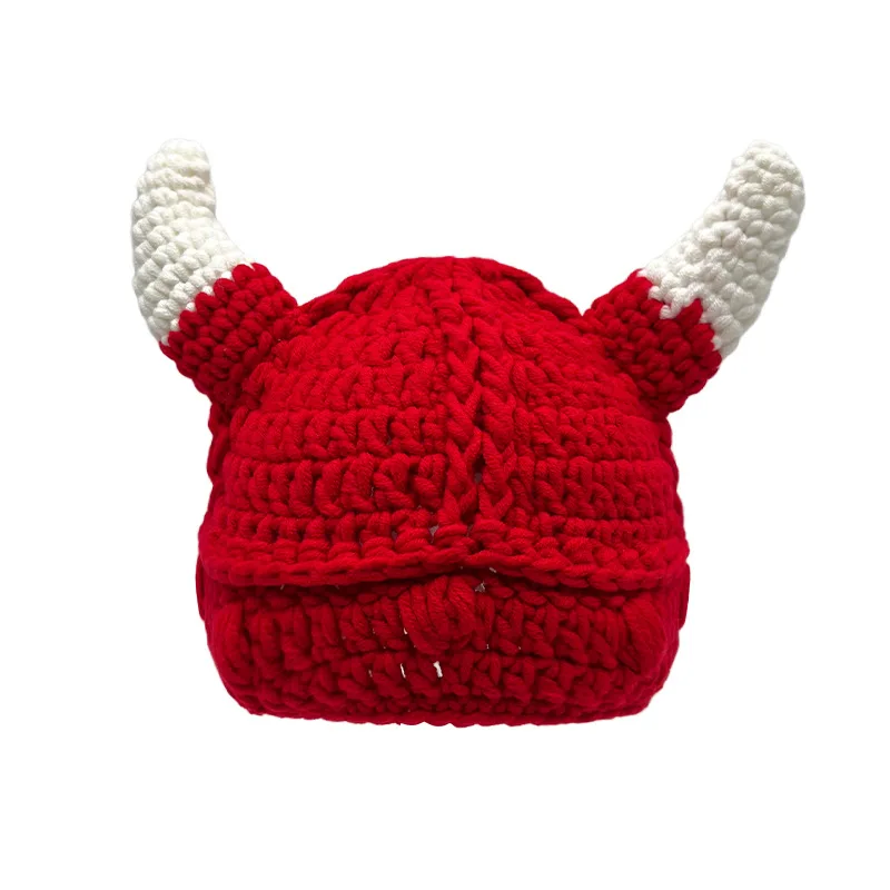 Fashion Child/Kid Baby Winter Handmade Crochet Hat,Viking Horns Knitted Hat For Parent-Child Baby Gray
