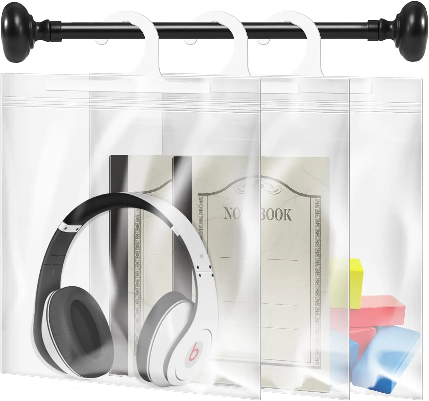 Large Hook Hanging Storage Bags, Headphone - Reusable, Waterproof & Dustproof - Ideal for Classroom, Library, and Pharmacy Use