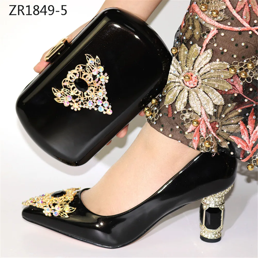 ZR1849-2 Nigeria green color high heel women matching Italian design shoe and bag set for wedding