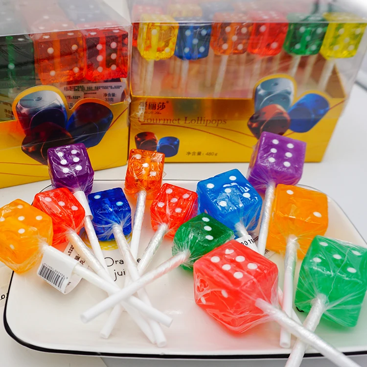 
24pcs Korea not zhongshan baishangjia brand cubeshaped 20g 33g lollipop dice hard fruity candy factory sale 