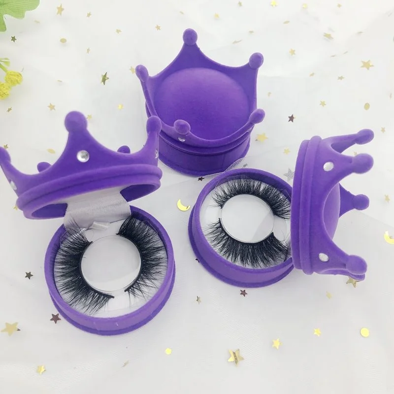 new lash cases Crown Shape Pink Purple Eyelash Packaging Case For natural style Mink Eyelashes with logo label