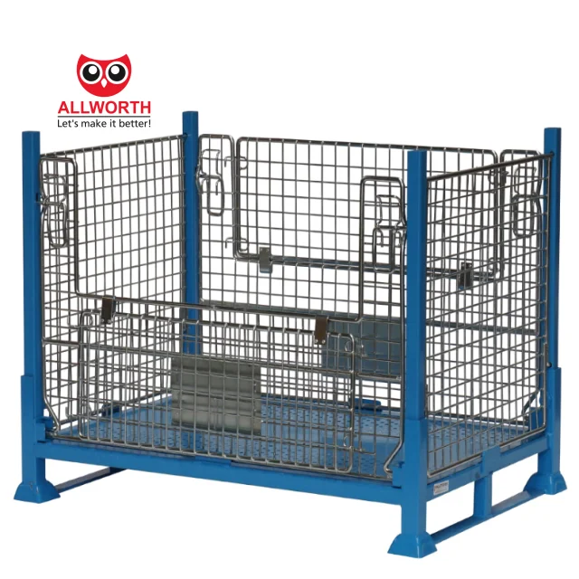 Retail Standard 1.5Ton Transport Half Gate Access Space Saving Logistic Folding Wire Mesh Cage
