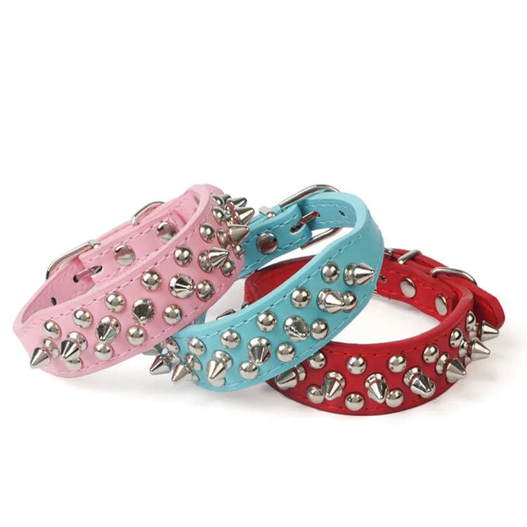 Mushrooms Spiked Rivet Studded PU Collar for Dogs Adjustable Anti-bite Pet Collar with Mushrooms Spiked Rivet