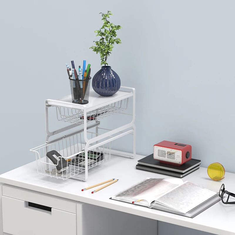 WIREKING Advanced Metal Storage Basket Sliding Kitchen Organizer Rack Under Sink Storage Rack Organizer with Putout Drawers