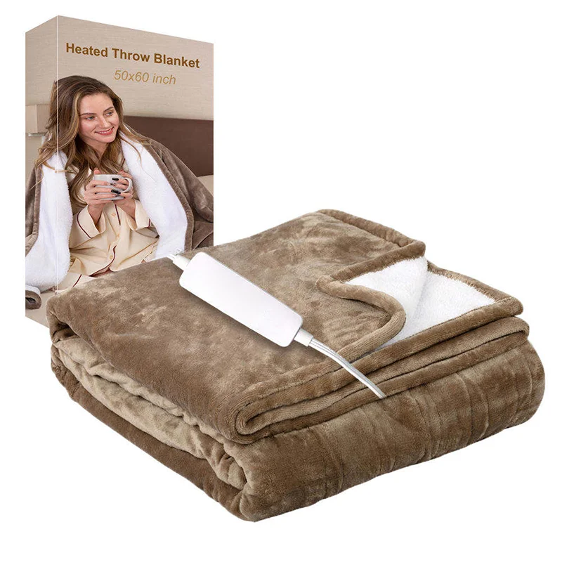 Eco-Friendly 110v Etl Approval Adjustable Temperature Controlled Fleece Heated Throw Electric Blanket