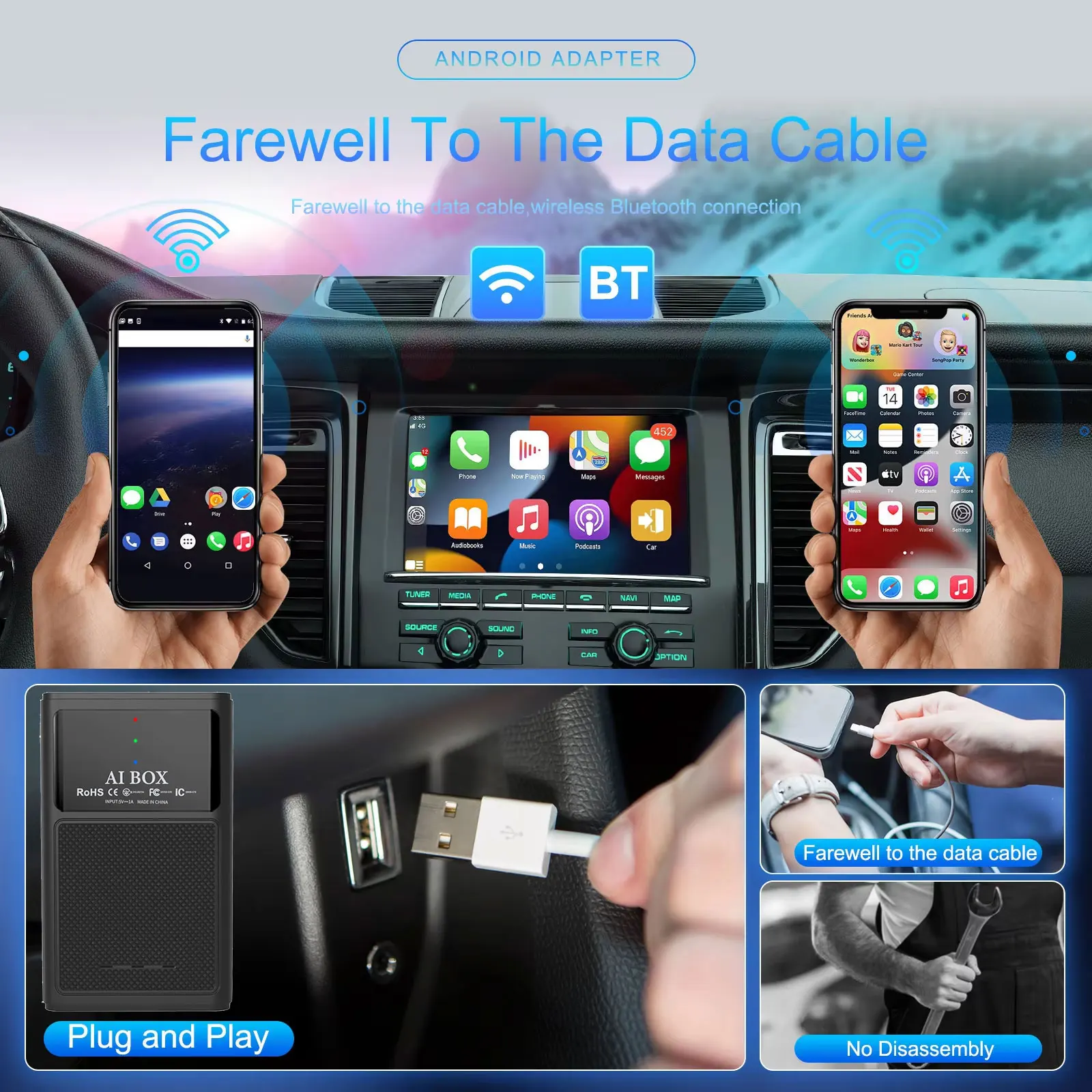 Wooboobox Carplay Ai Box 4 64g Телефон Android 13 Auto Dongle Беспроводной адаптер Netflix стабильная автомобильная игра Smart Magic