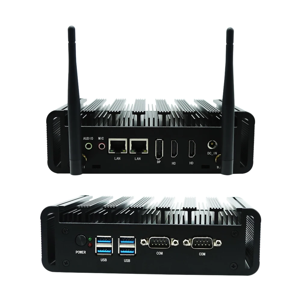 Eglobal 2*64GB D4 Fanless Mini Computer 10th Gen 4Cores Dual LANs Dual COMs Desktop Computer Three Display Business PCs