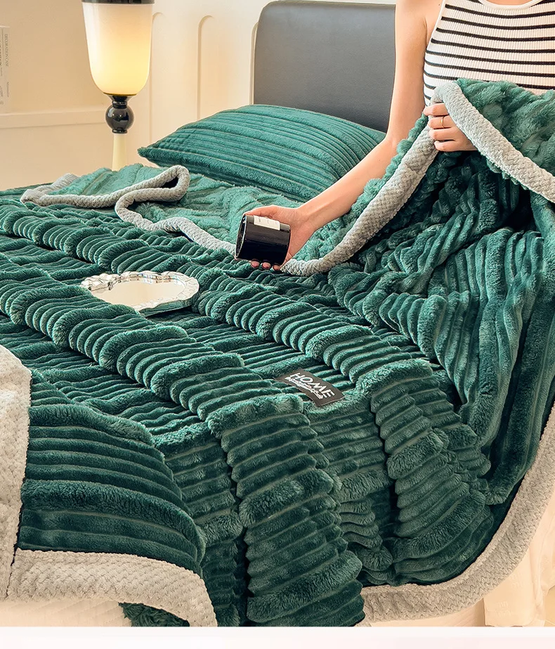 Ultra-Soft Striped Plush Faux Rabbit Fur Throw Blanket Luxurious, Warm, and Thick Polyester Winter Blanket For Sofa Couch Bed