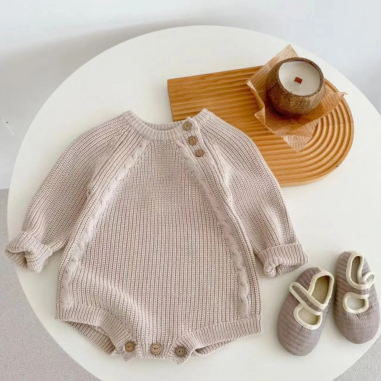 Custom New born  Cotton Winter Clothes flower Baby Long Sleeves Knit with baby rompers with sweaters newborn rompers sweater set