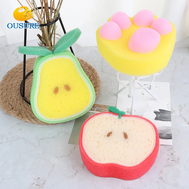 Cute Fruit shape sponge washing dishes sponge washing brush washing cloth Household Cleaning Tools