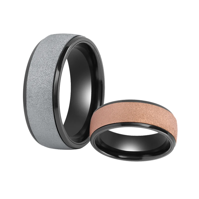 Beaded Finish Center Tungsten with Black Zirconium Combined Bands Stepped Edges Custom Rings Jewelry For Men