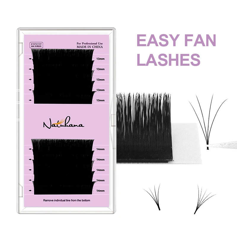 NATUHANA Wholesales PBT Mink 1S Blossom Eyelashes Individual Matte Black Lash Extensions Easy Fan