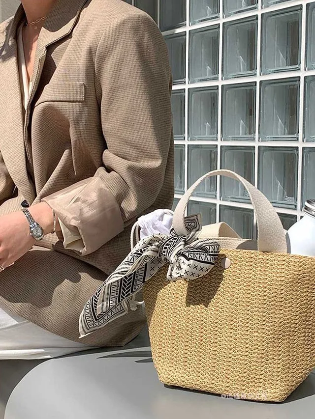 Luxury Bucket  Countryside Straw Weaving Summer Beach Holiday woven bag retro leisure portable Handbags