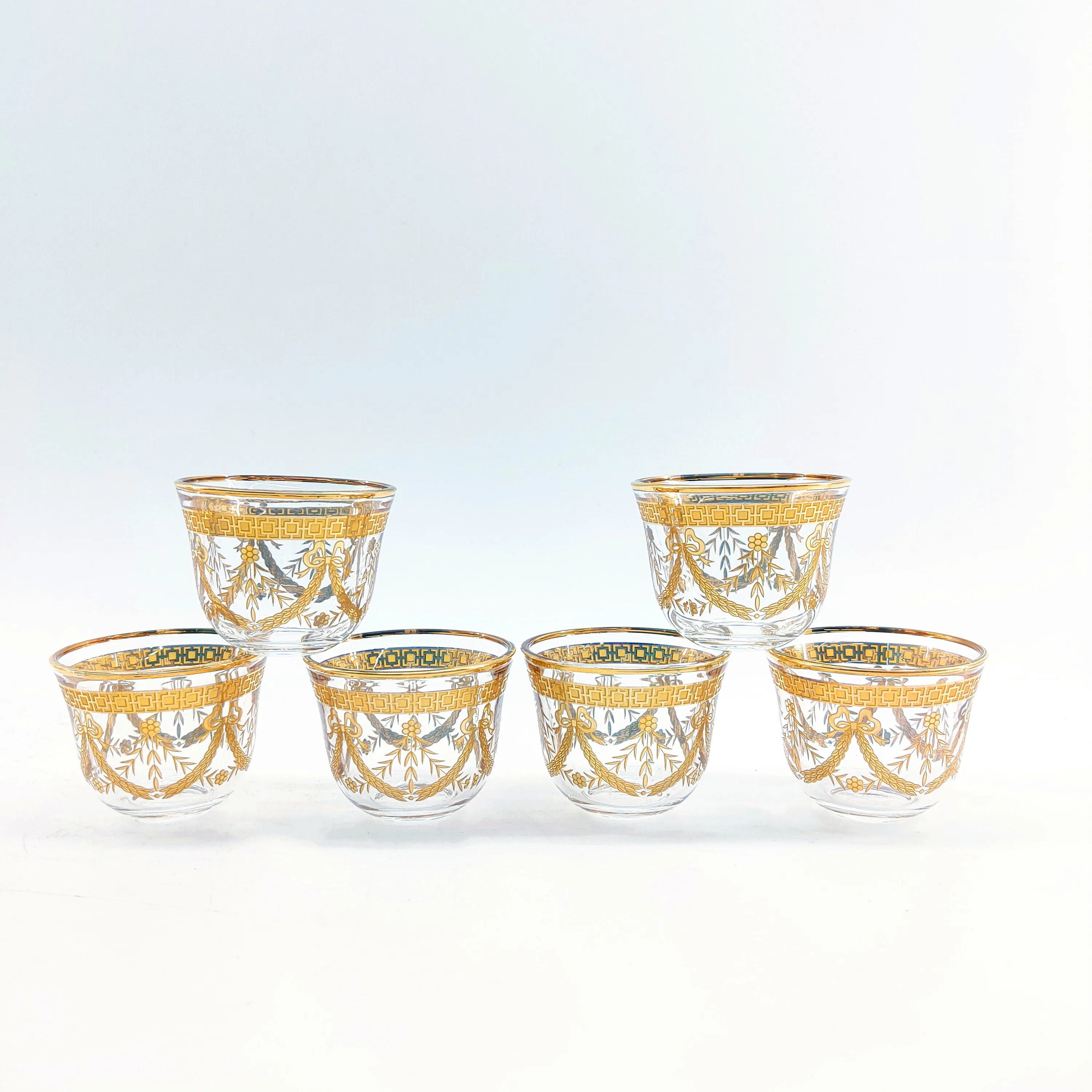 Wholesale Crystal Gold Rim Glass 12 PCS Set of Coffee Cup Turkish Cup Kuwait Classic Gawa Cups