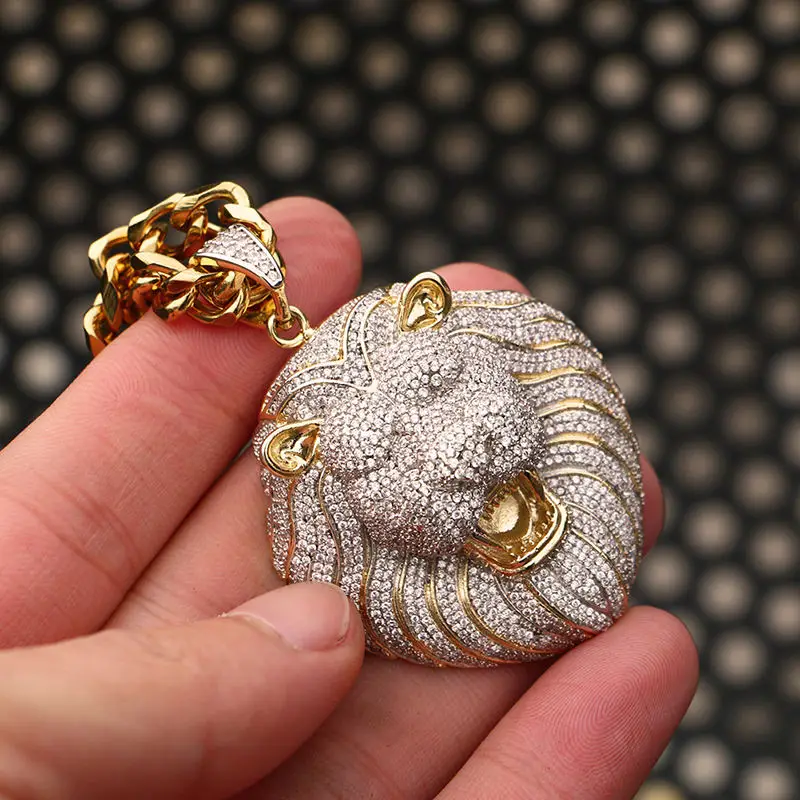 Hot Sale Luxury Small Lion Head Necklace Iced Out Hip Hop Jewelry Gold Lion Pendant