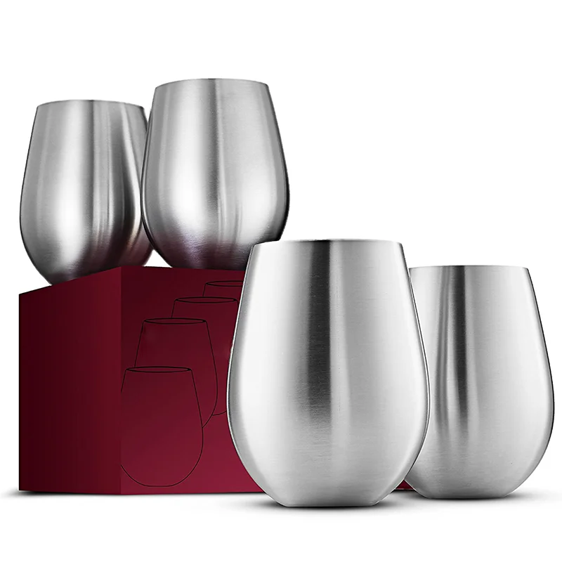 Custom 450ml Metal Goblet Champagne Flute Stainless Steel Metallic Stemless Cocktail Red Wine Glasses Martell Cup Glass