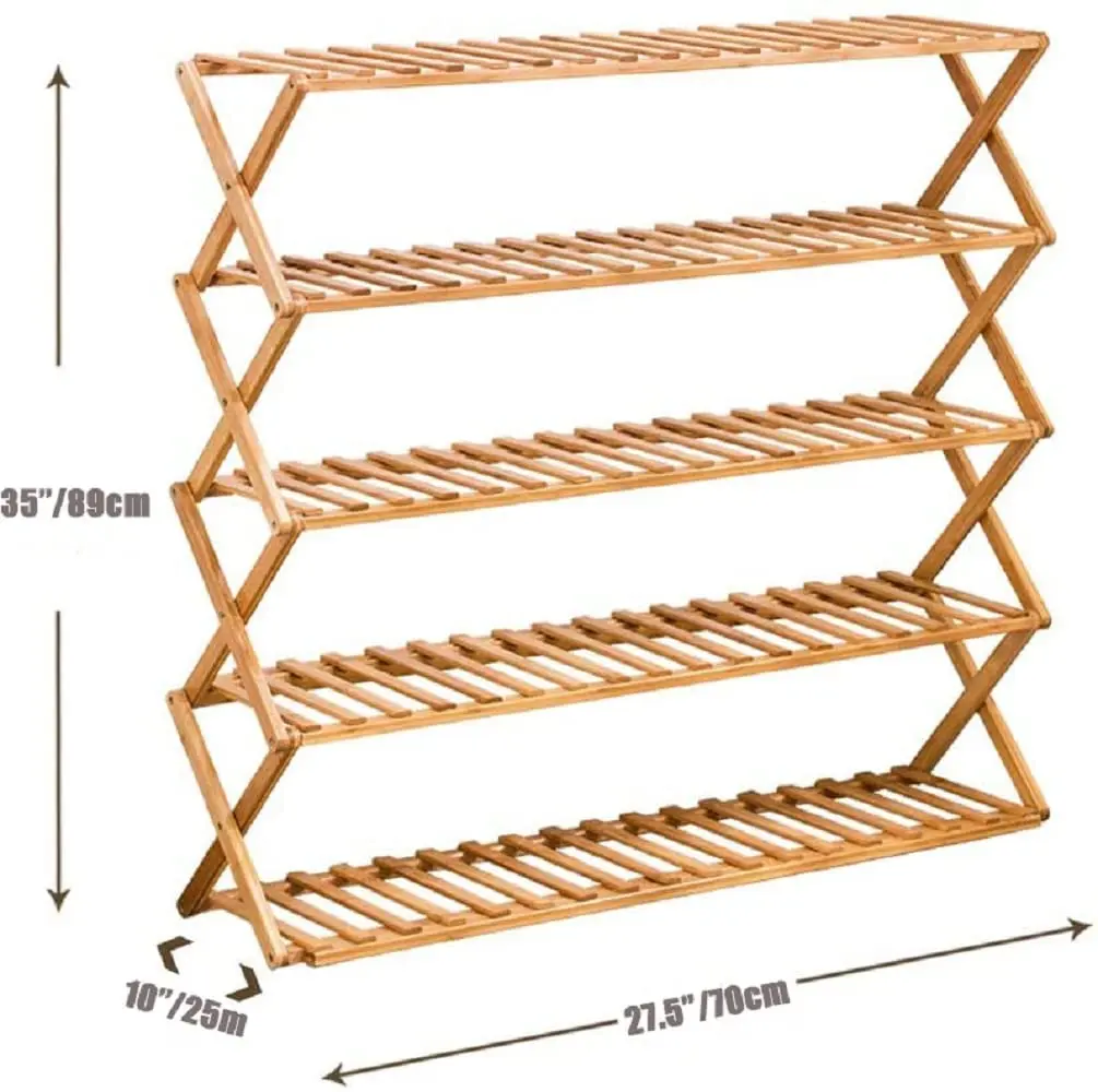 5 Tiers Bamboo Wood Shoe Rack Organizer Standing Four-tier Storage Organizer Shelf For Home