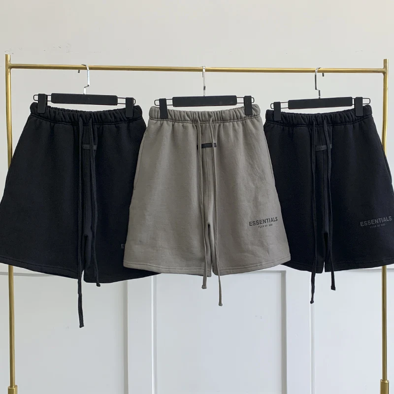 2021 New FOG Fear Of God Essentials Double Drawstring Loose Reflective Letter Print Shorts
