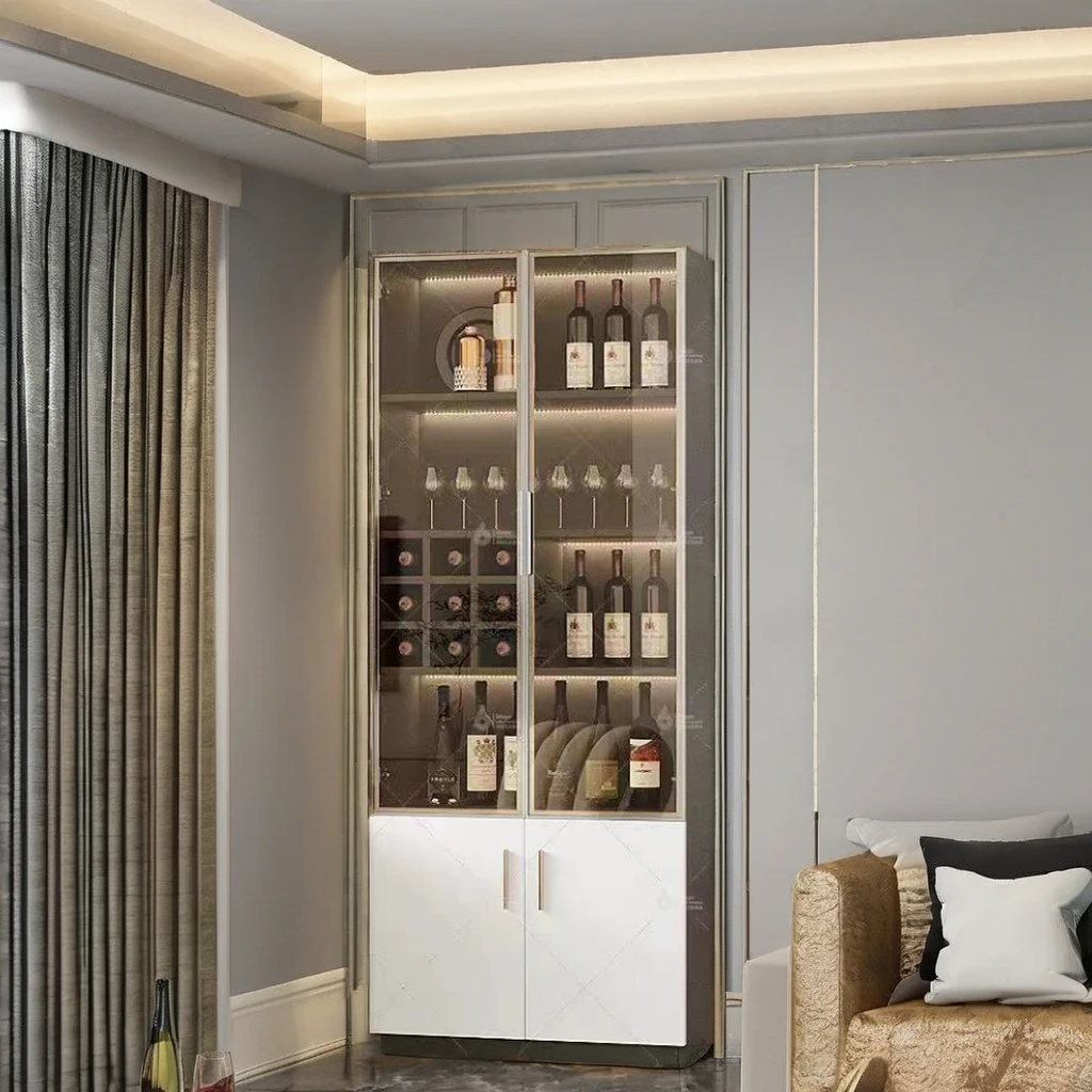 Elegant  Wine Cabinet Locker Display 1713 Lighting Piano Paint High Quality High Density Board High Quality Glass Wine Rack