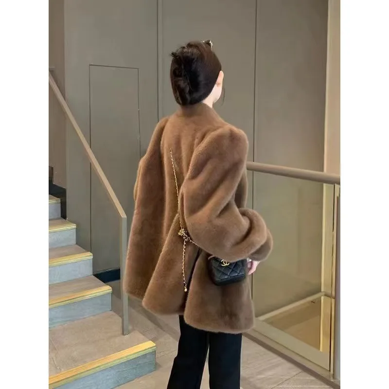Dropshipping 2024 winter women clothing women Faux Mink Fur Trench Cozy  Coat With Lapel For women Winter Outwear