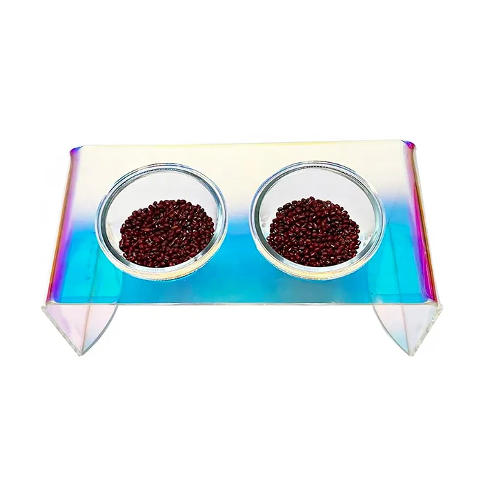 Custom Neon Acrylic Pet Feeder Stand Raised Dog Bowls Holder Rainbow Color Lucite Food Feeding Bowls With Stand Holder